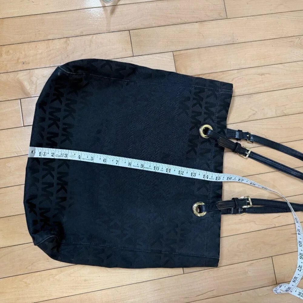 Michael Kors Black Leather Monogram Jet Set Grab Shoulder Tote Bag